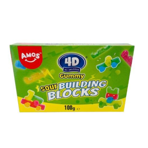 Amos 4D Gummy Sour Building Blocks Theatre Box 100g