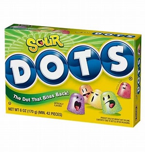 Tootsie Sour Dots 6oz Theatre Box 170g
