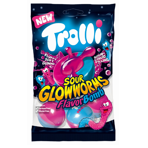 Trolli Sour Glow Worms Flavor Bomb Peg Bag 75g